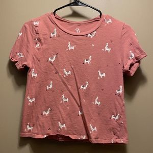 Organic Generation pink with llamas women’s crop top size xs